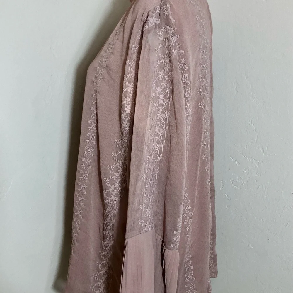 A DIP OF DARLING Victorian Blouse Dusty Rose Pink Embroidered 3/4 Sleeve SZ XL - Picture 5 of 14